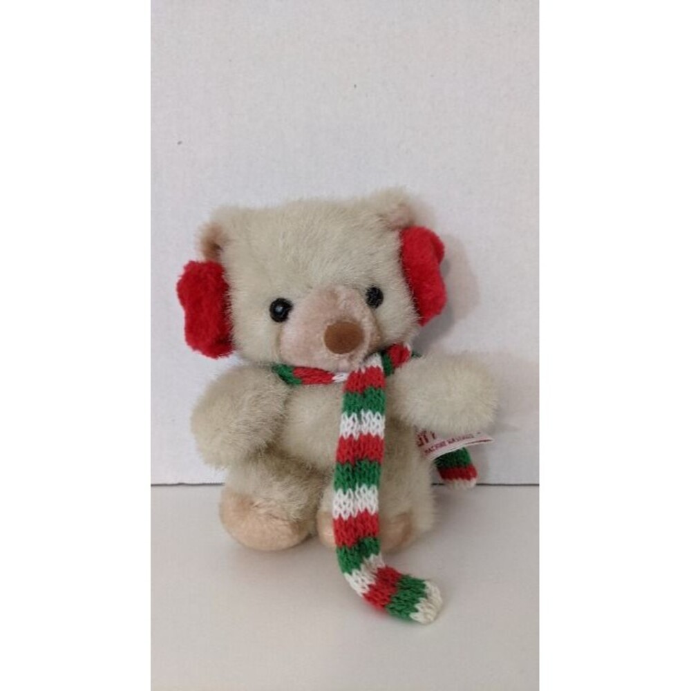 Vtg Russ Tuff Teddy 829 Bear Scarf Earmuffs Plush Toy Beige Tag Korea Mini K-12